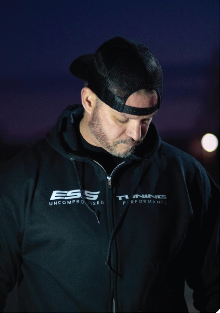 Black Hoodie with Silver Reflective ESS Tuning print