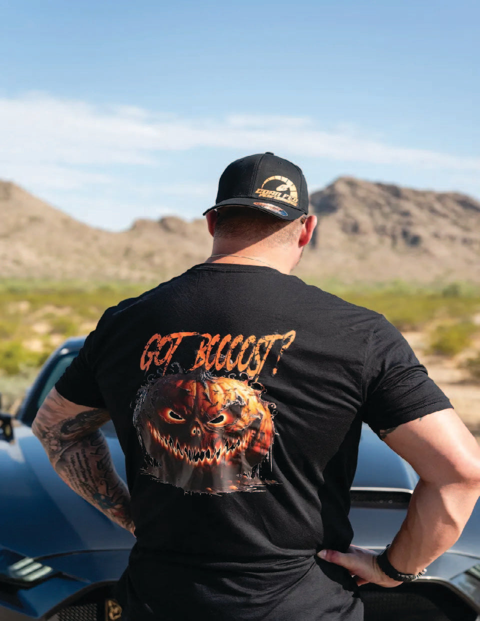 Black Flexfit with Orange Corn Fed Print